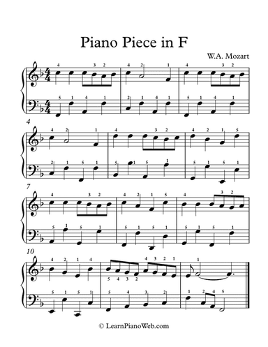 Piano Piece in F K.33b, W.A. Mozart - Easy Piano (arr. LearnPianoWeb.com)