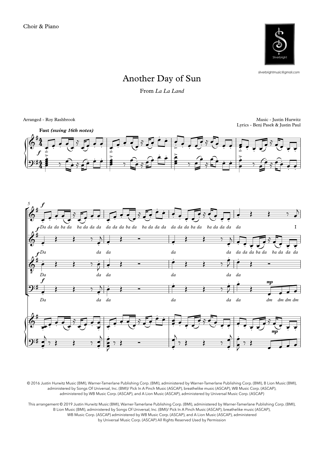 Another Day Of Sun (arr. Roy Rashbrook)