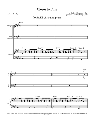 Closer To Fine (arr. Sam Stanley)