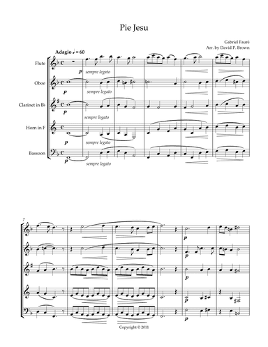 Pie Jesu for Woodwind Quintet (arr. David P. Brown)
