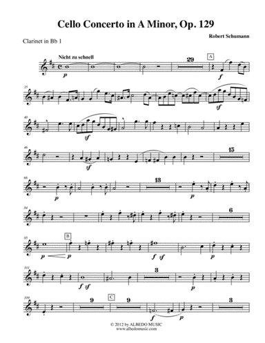 Schumann Cello Concerto - Clarinet in Bb 1 (Transposed Part), Op.129 (arr. Doug Clyde)