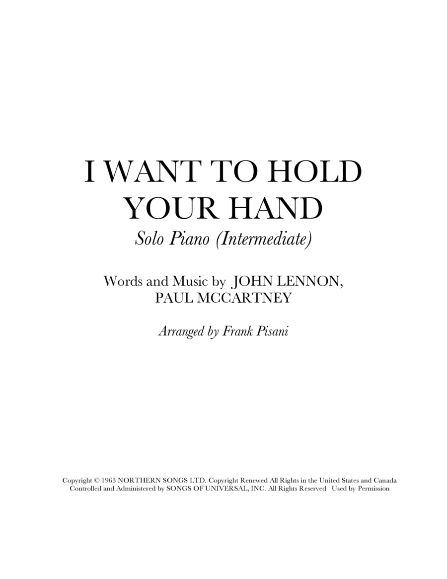 I Want To Hold Your Hand (arr. Frank Pisani)