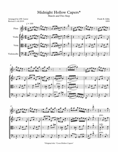 Midnight Hollow Capers (orig. Coon Hollow Capers), by Frank R. Gillis (1899), arranged for Flute & S (arr. J.W. Carter)