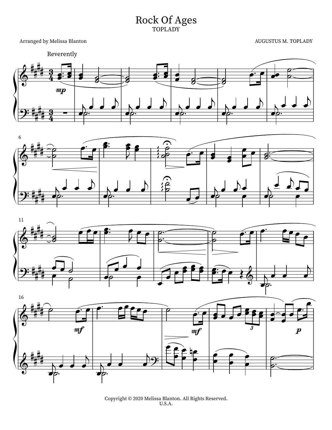 Rock of Ages ~ Hymn Arrangement for Solo Piano (arr. Melissa Blanton)