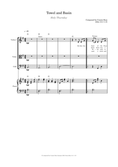 Towel and Basin - Holy Thursday - strings trio and piano