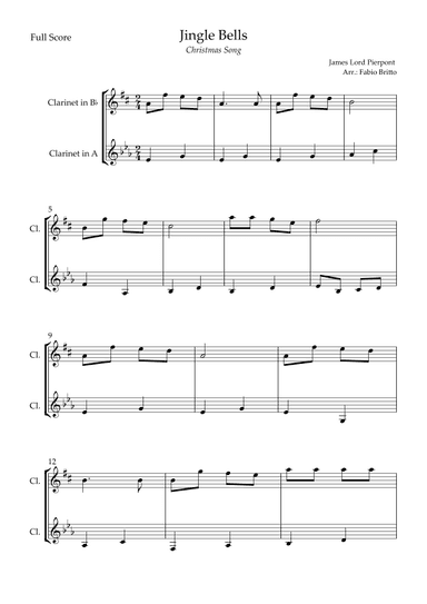 Jingle Bells (Christmas Song) for Clarinet in Bb & Clarinet in A Duo (arr. Fabio Britto)