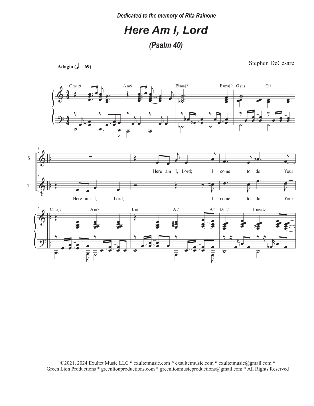 Here Am I, Lord (Psalm 40) (Duet for Soprano and Tenor solo)