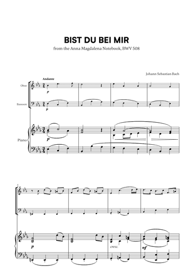 Johann Sebastian Bach - Bist du bei Mir BWV 508 (for Oboe, Bassoon and Piano) (arr. Cadenza Editions)