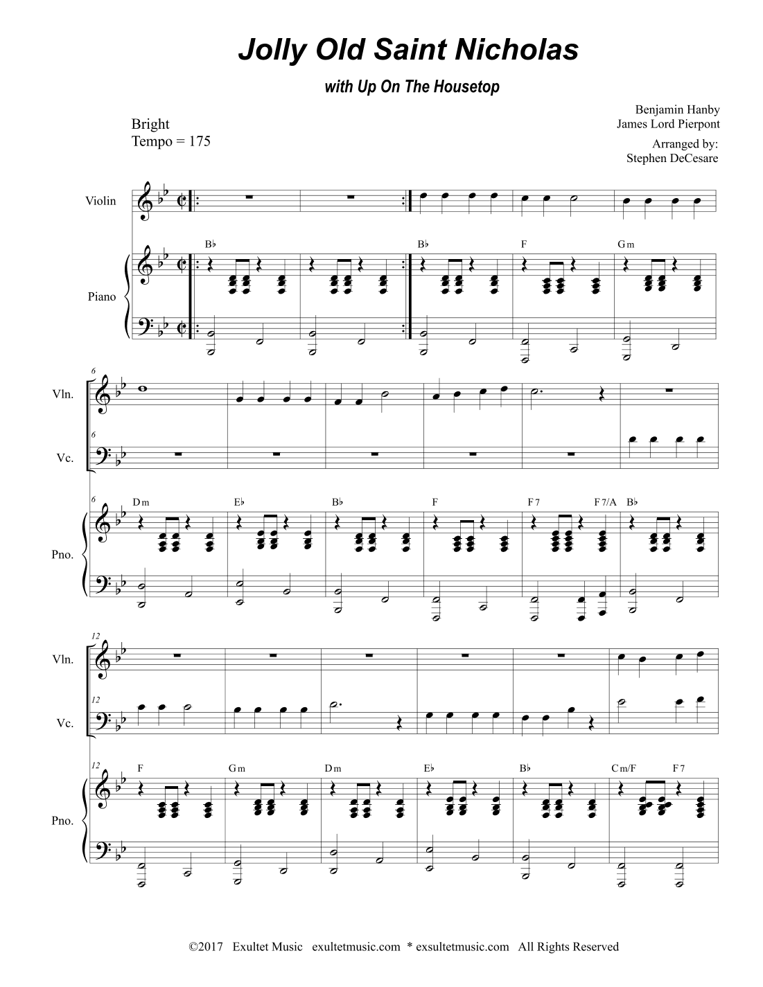 Jolly Old Saint Nicholas with Up On The Housetop (Duet for Violin and Cello) (arr. Stephen DeCesare)