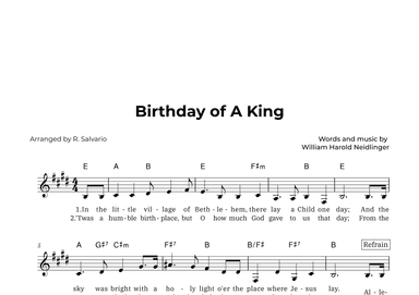 Birthday of A King (Key of E Major) (arr. R. Salvario)