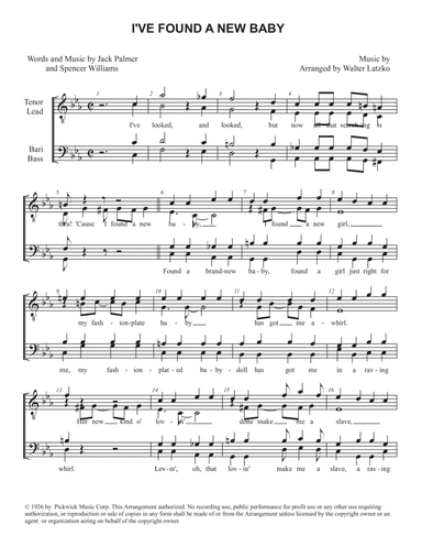 I've Found a New Baby (arr. Walter Lazko)