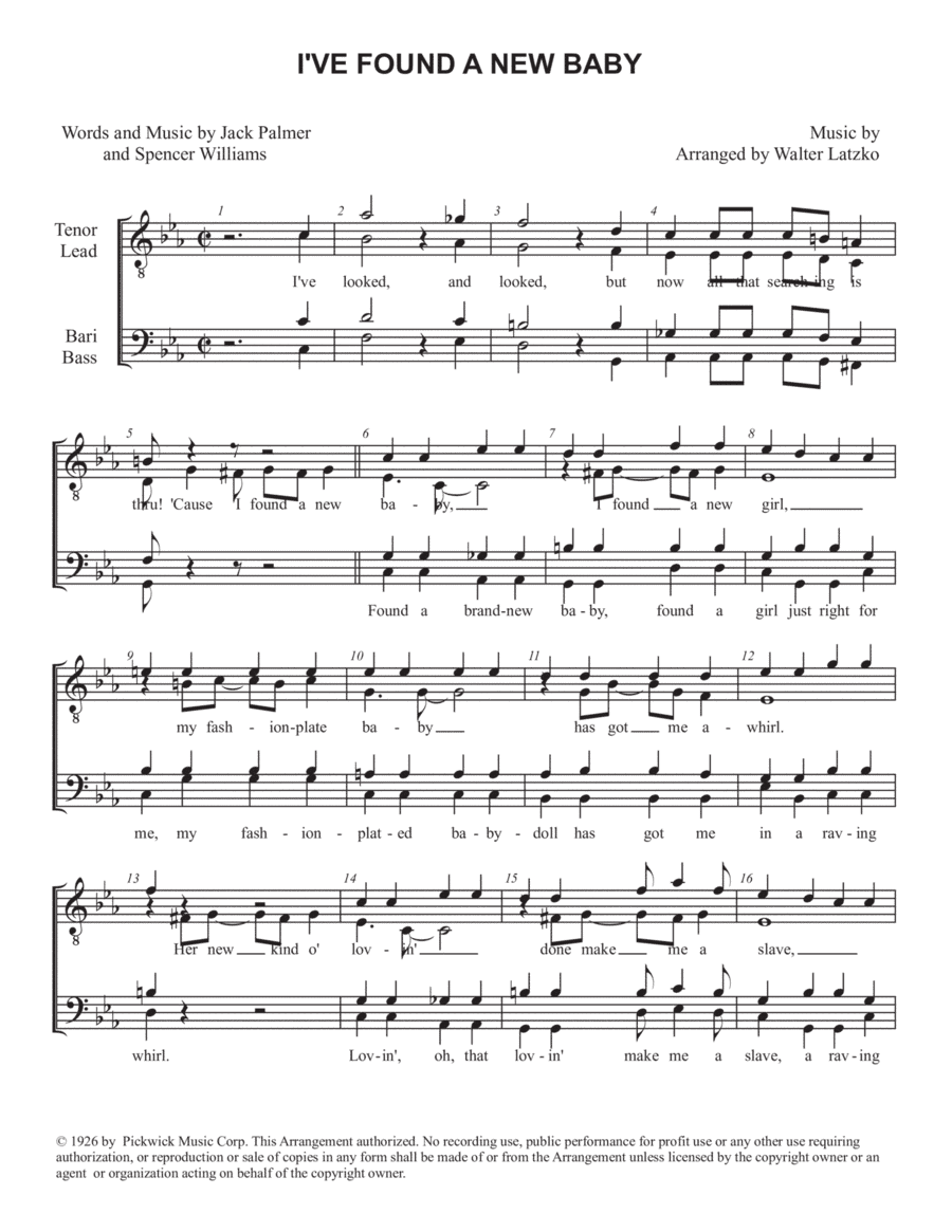 I've Found a New Baby (arr. Walter Lazko)