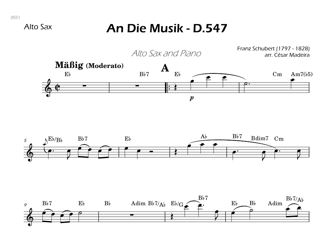 An Die Musik - Alto Sax Solo - W/Chords (arr. César Madeira)