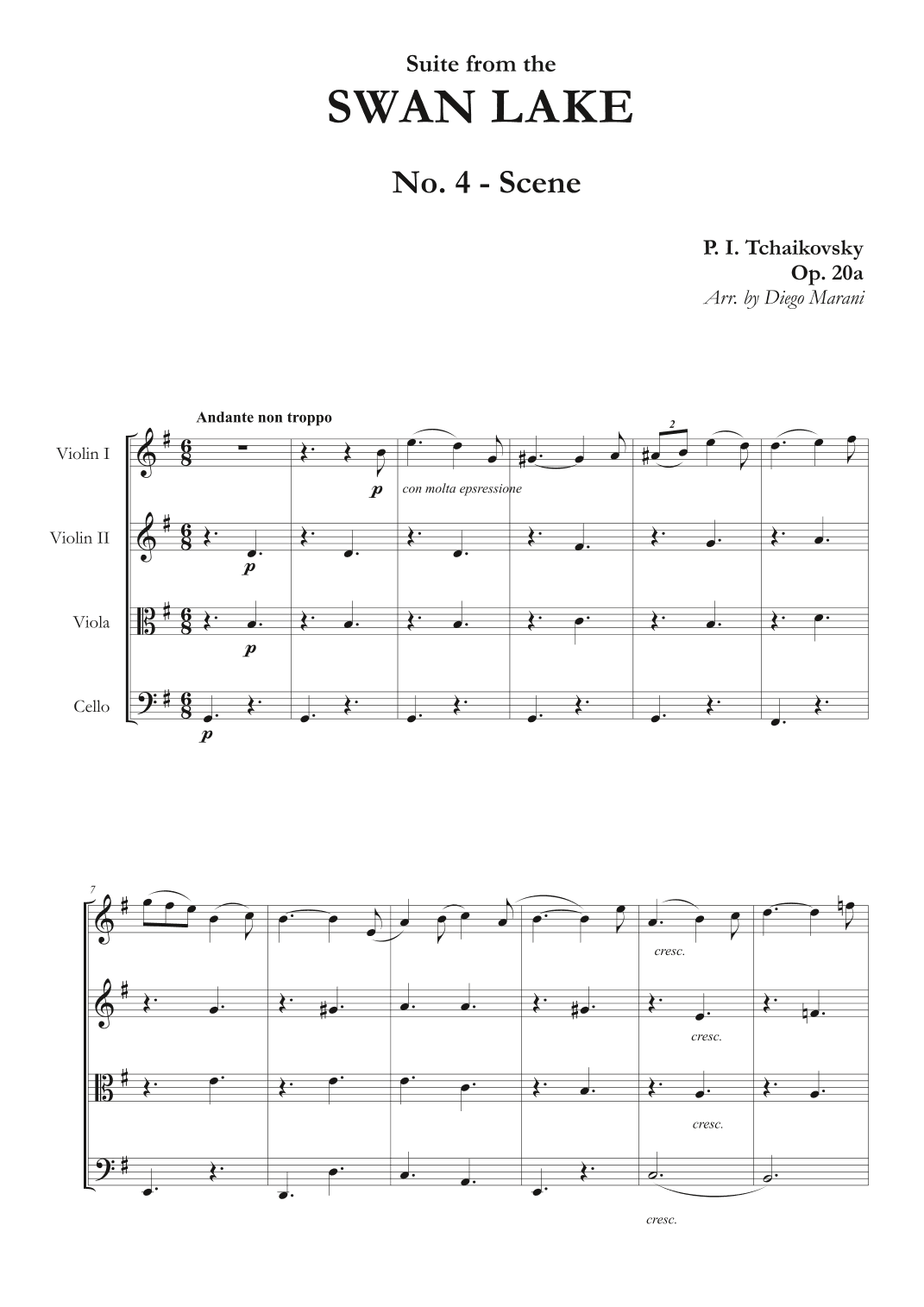 "Scene No. 2" from Swan Lake Suite for String Quartet (arr. Diego Marani)