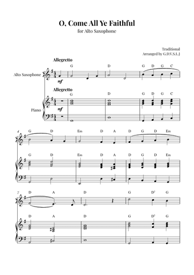 O, Come All Ye Faithful (arr. G.D.V.S.L.J)