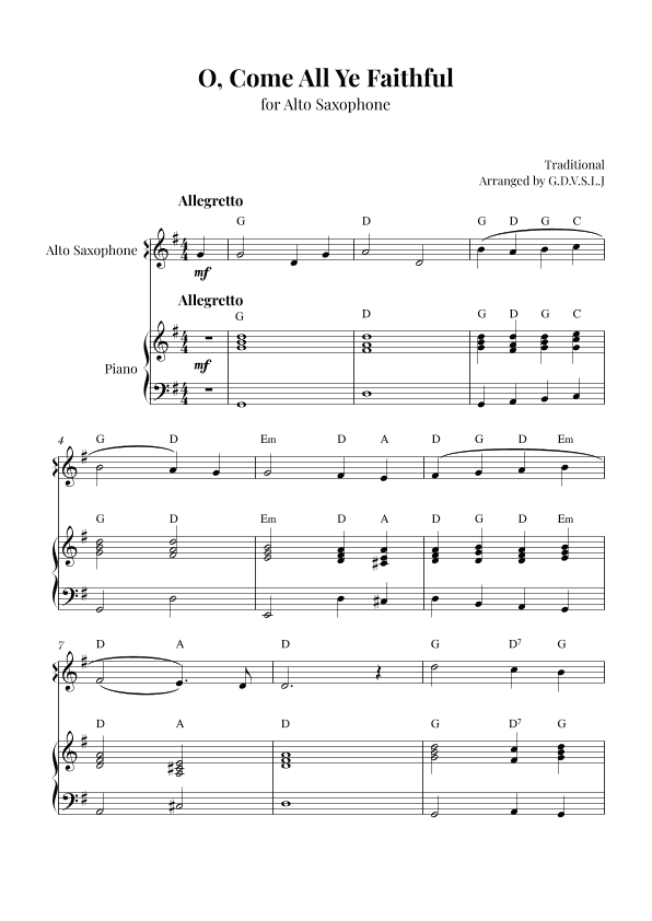 O, Come All Ye Faithful (arr. G.D.V.S.L.J)