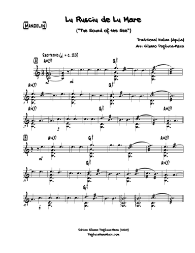 "Lu Rusciu de Lu Mare", traditional Italian song arranged for solo Mandolin (or Violin) (arr. Silvano Pagliuca-Mena)