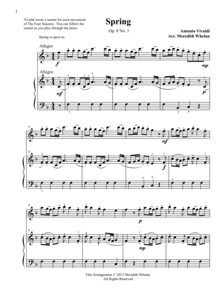 Classical Duets for Flute & Piano:  Spring from Vivaldi's Four Seasons (arr. Meredith Whelan)