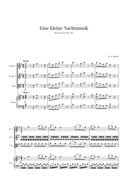 Eine Kleine Nachtmusik for 2 Violins, Viola and Piano (arr. Cadenza Editions)