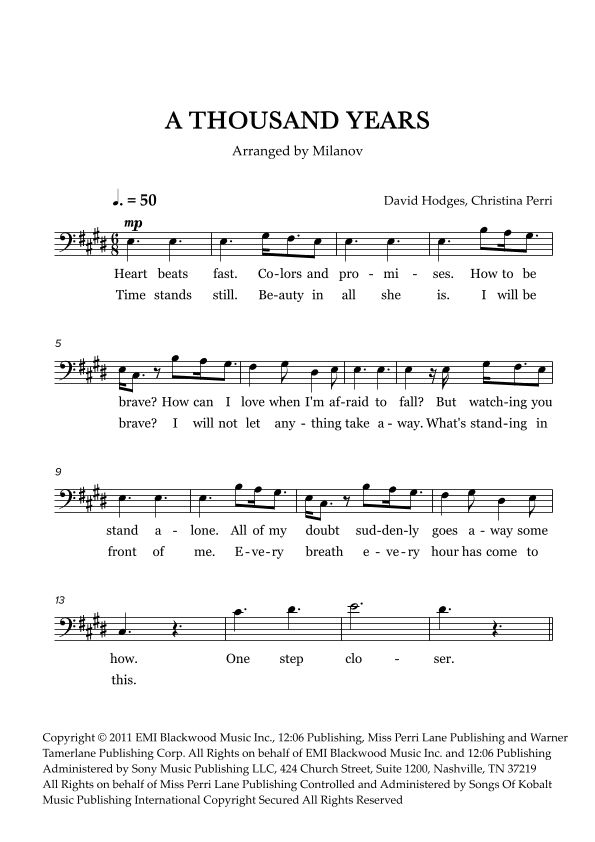A Thousand Years (arr. Milanov)