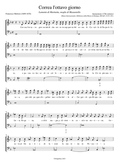 Lamento di Marinetta moglie di Massaniello (Correa l'ottavo giorno) (arr. Early Music Scores)