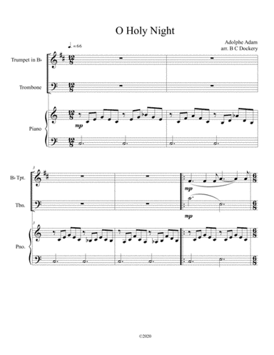 O Holy Night (trumpet and trombone duet) with piano accompaniment (arr. B C Dockery)