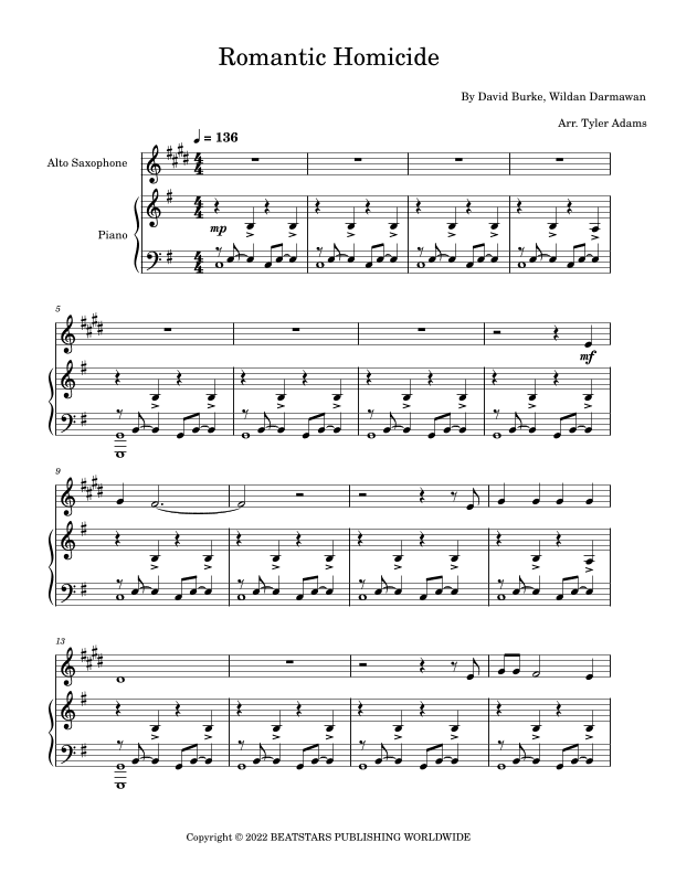 Romantic Homicide (arr. Tyler Adams)