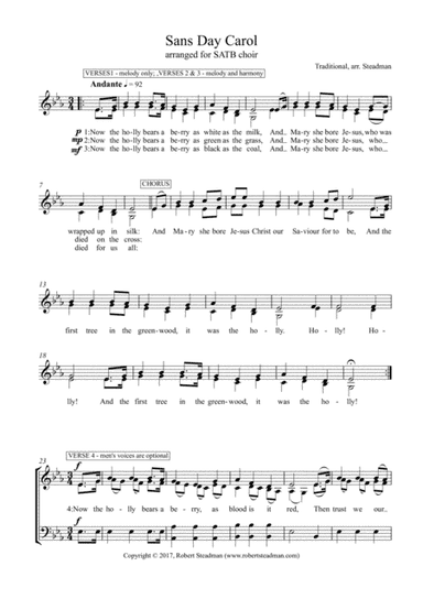 Sans Day Carol (a capella SATB choir) (arr. Robert Steadman)
