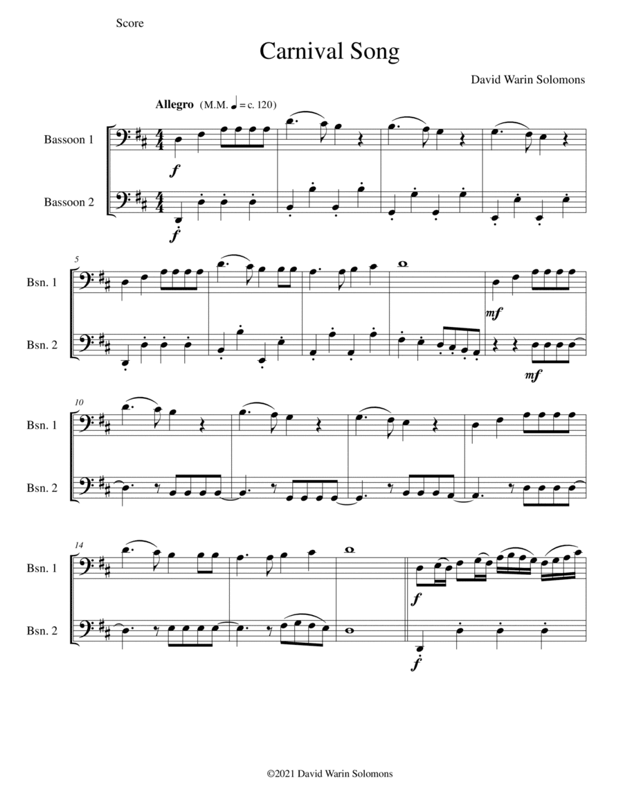 Carnival Song (We are going to the Carnival) for 2 bassoons