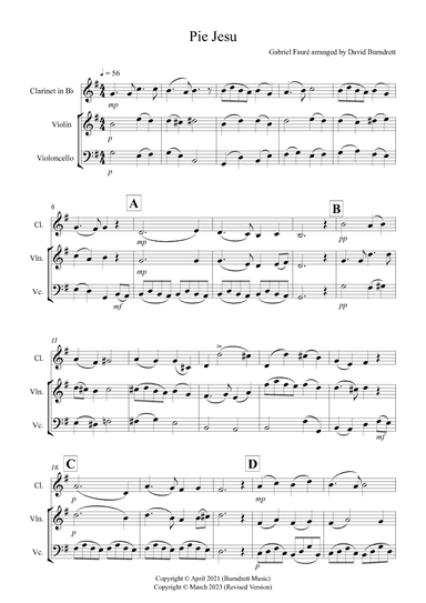 Pie Jesu (from Requiem) for Clarinet, Violin and Cello Trio (arr. David Burndrett)