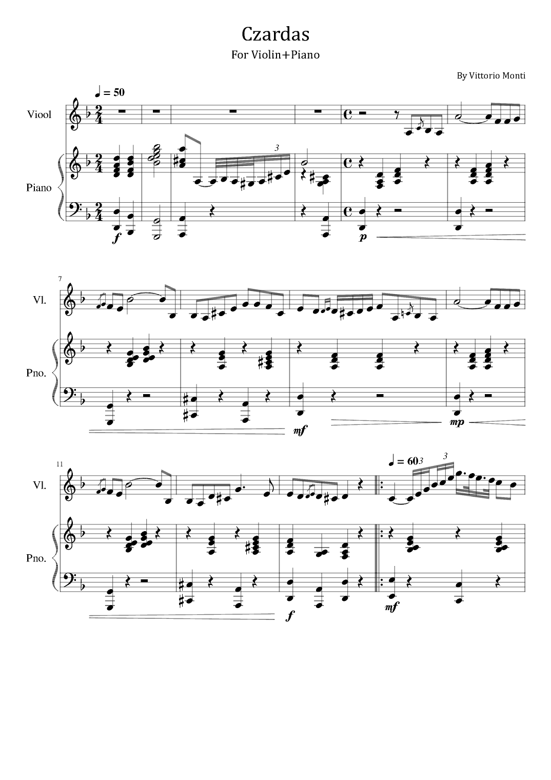 Czardas - For Violin+Piano - Vittorio Monti (arr. poon)