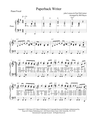 Paperback Writer (arr. Bill Hayes)