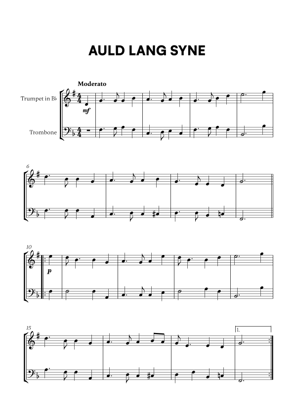 Auld Lang Syne (for Trumpet and Trombone) (arr. Cadenza Editions)