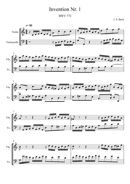 Johann Sebastian Bach - Invention No.1 (Violin and Violoncello Duet) (arr. André Laitano)