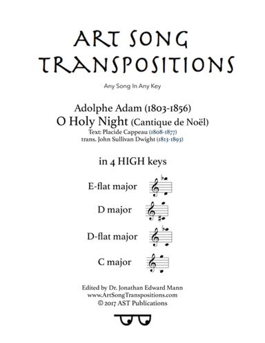 ADAM: O Holy night (in 4 high keys: E-flat, D, D-flat, C major) (arr. ArtSongTranspositions.com)