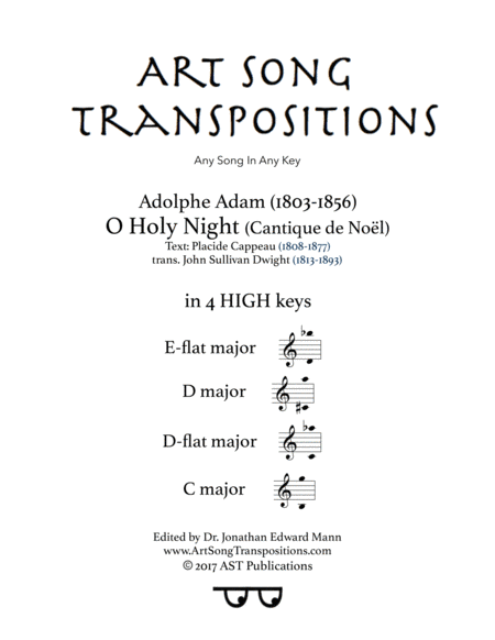 ADAM: O Holy night (in 4 high keys: E-flat, D, D-flat, C major) (arr. ArtSongTranspositions.com)