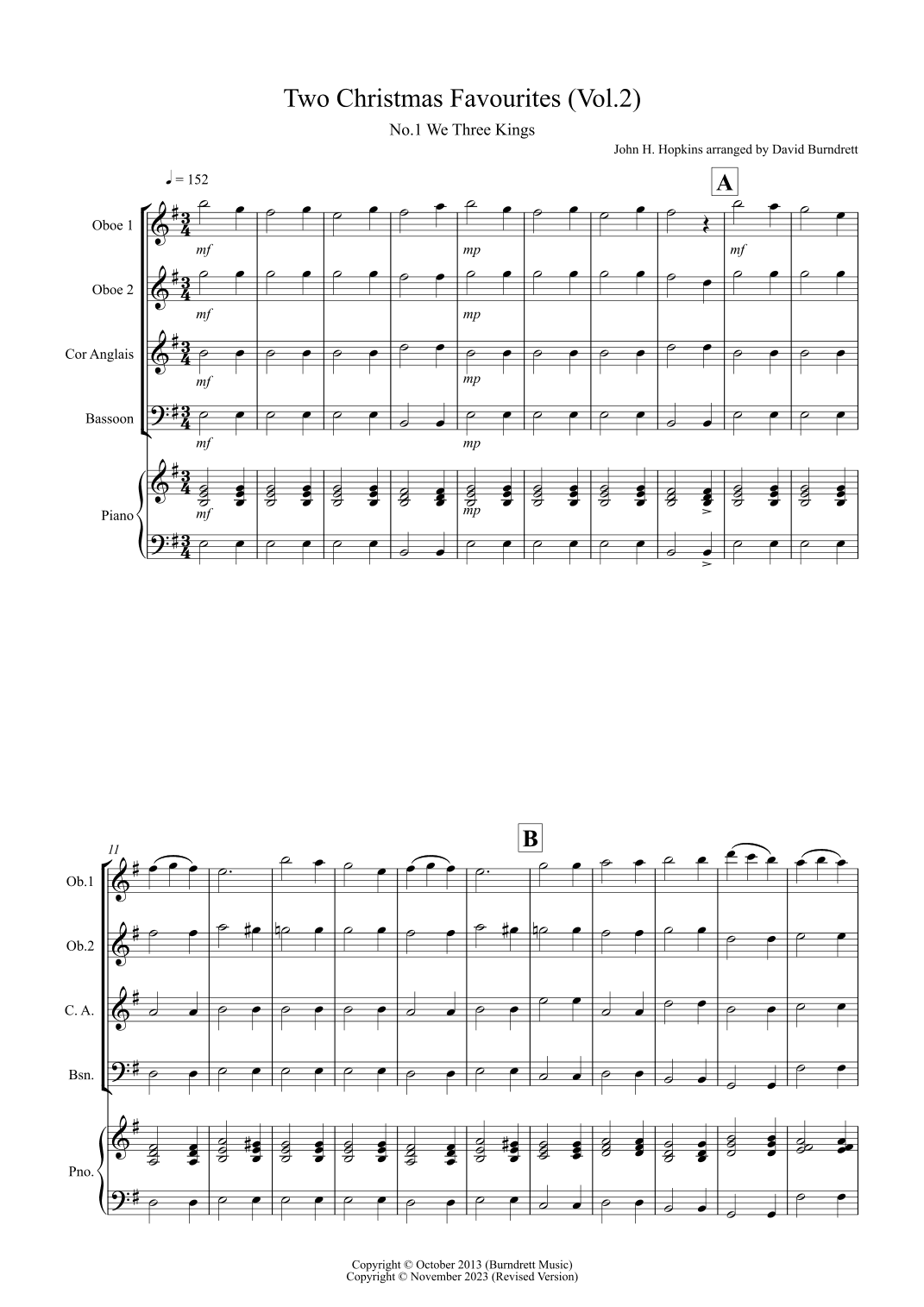 2 Christmas Favourites for Double Reed Quartet (volume two) (arr. David Burndrett)