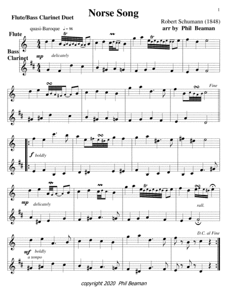 Norse Song-Schumann-Flute-Bass Clarinet duet (arr. Phil Beaman)