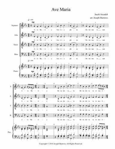 Ave Maria by Jacob Arcadelt - SATB and Piano (arr. Joseph Burrows)