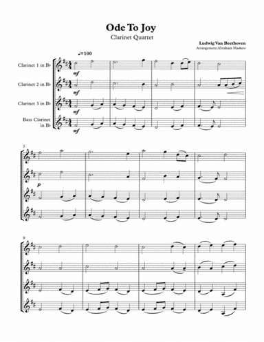 Beethoven's Ode To Joy Clarinet Quartet (arr. Abraham Maduro)