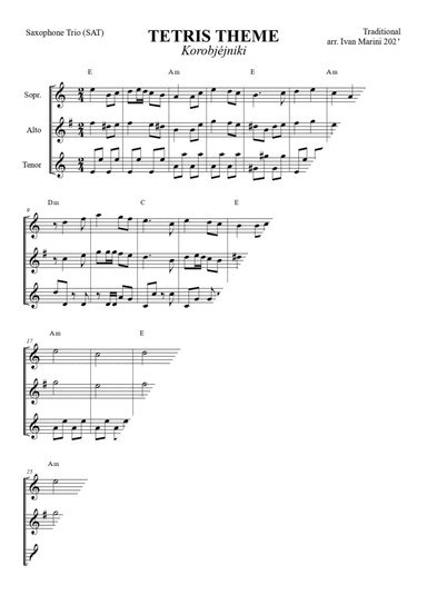 TETRIS Theme - Korobjéjniki - for Saxophone Trio SAT (arr. Ivan Marini)