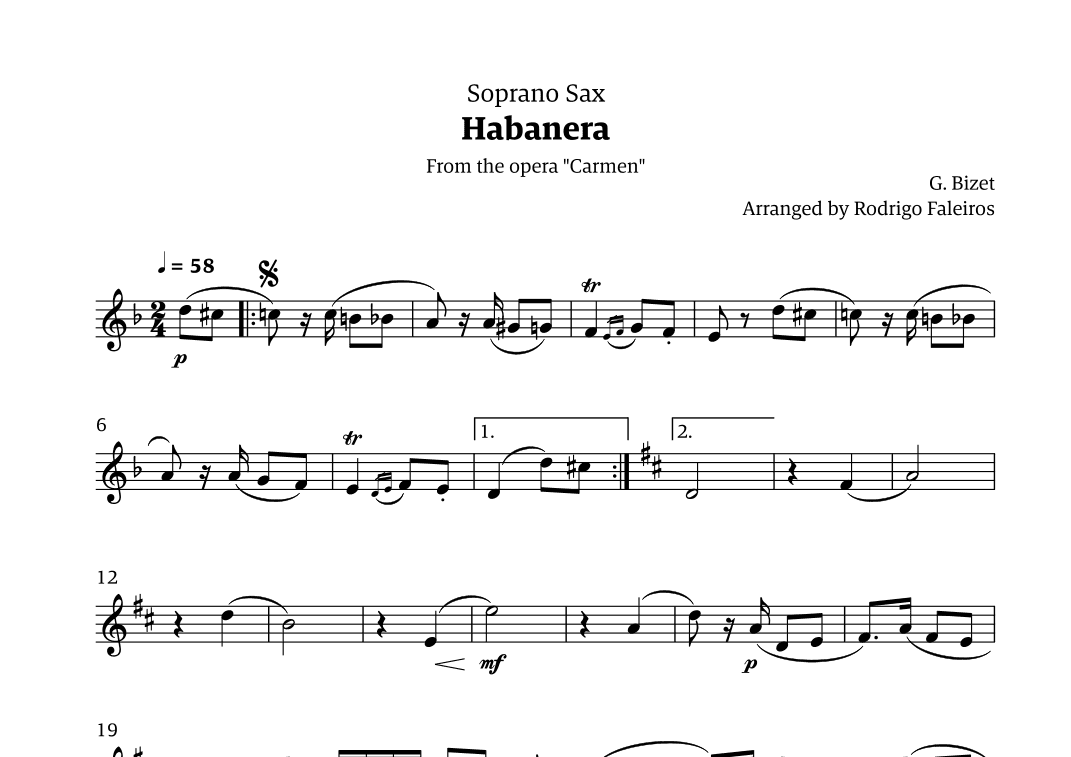 Habanera (for solo soprano sax) (arr. Rodrigo Faleiros)
