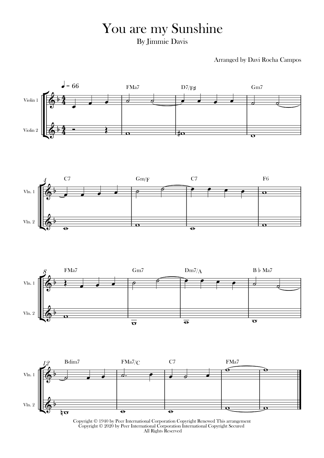 You Are My Sunshine (arr. Davi Rocha Campos)