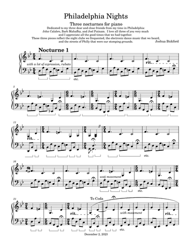 Philadelphia Night: three nocturnes