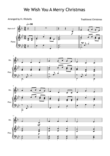 We Wish You A Merry Christmas - Horn in F/French Horn (arr. K J Rickells)