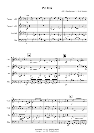 Pie Jesu (from Requiem) for Brass Quartet (arr. David Burndrett)