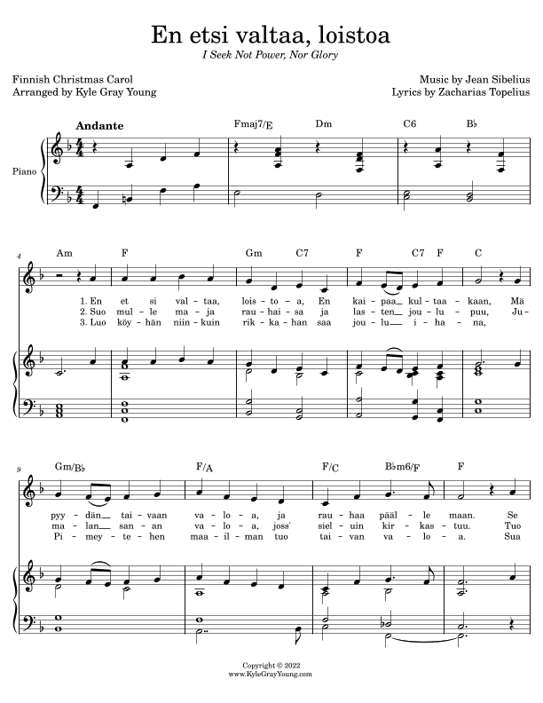 En Etsi Valtaa, Loistoa (arr. Kyle Gray Young)