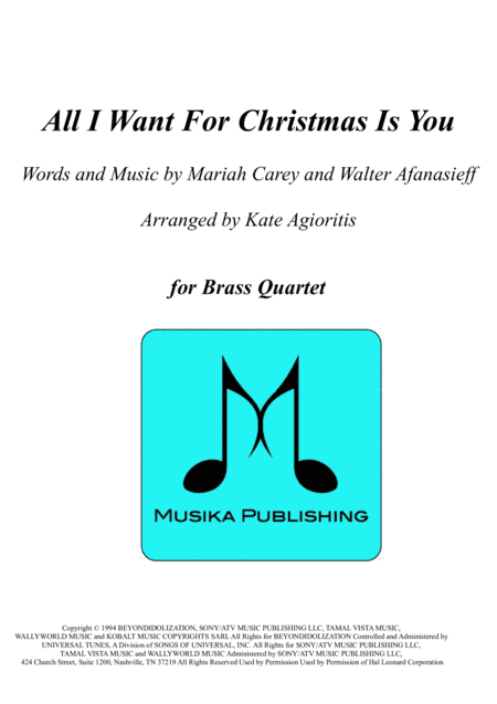 All I Want For Christmas Is You (arr. Kate Agioritis)
