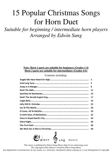 15 Popular Christmas Songs for Horn Duet (Suitable for beginning / intermediate horn players) (arr. Edwin Sung)