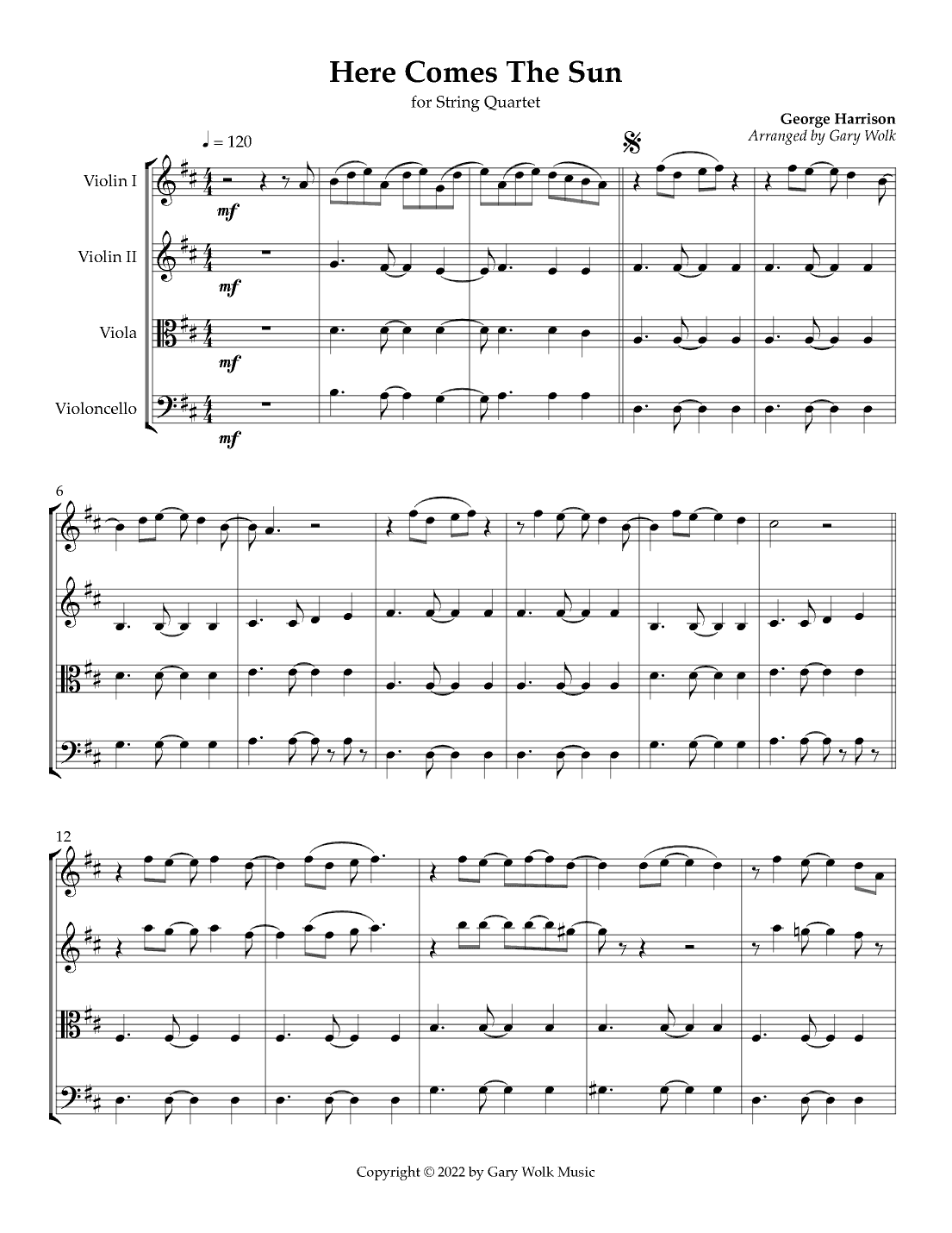 Here Comes The Sun (arr. Gary Wolk)